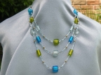 3 Strand Light and Bright Aqua and Lime Green Necklace